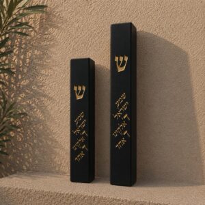בית מזוזה בטון שמע ישראל | שחור זהב
