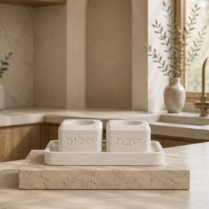 זוג פמוטי שבת ומגש | לבן